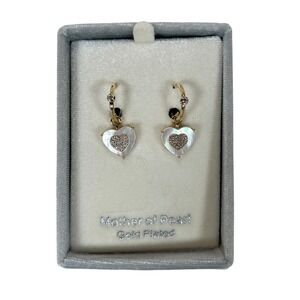 City by City Mother of Pearl Heart Huggie Hoop Earrings Gold Plated CZ New